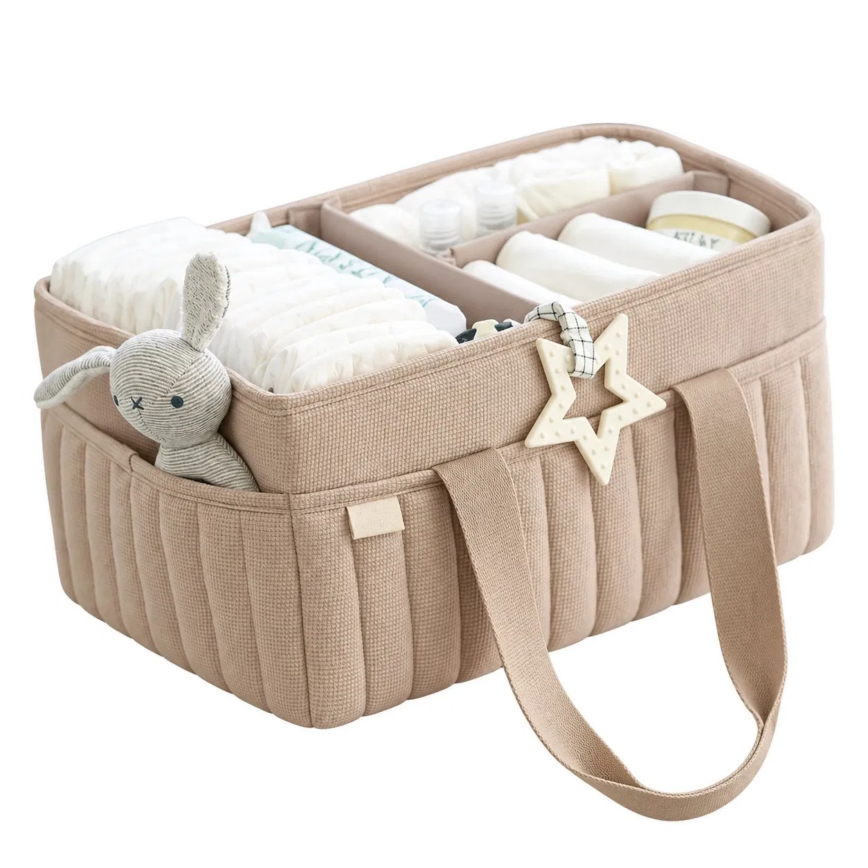 Custom Quilted Diaper Caddy Organizer with Carry Handles and Removable Dividers for Nursery Storage