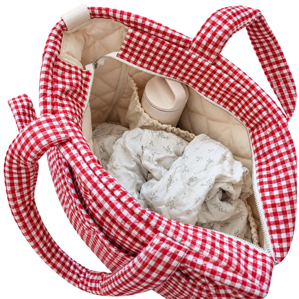 Custom Cotton Quilted Diaper Tote Bag for Maternity and Baby Essentials During Travel