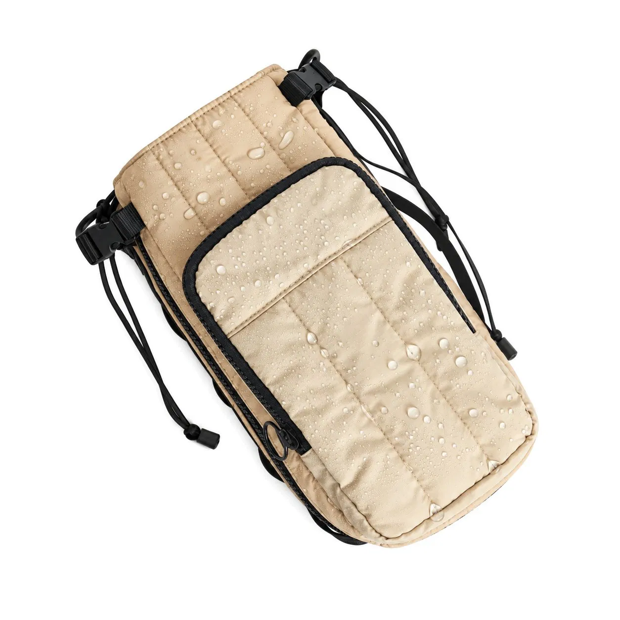 Custom Quilted Nylon Insulated Water Bottle Carrier with Crossbody Strap for Gym and Travel