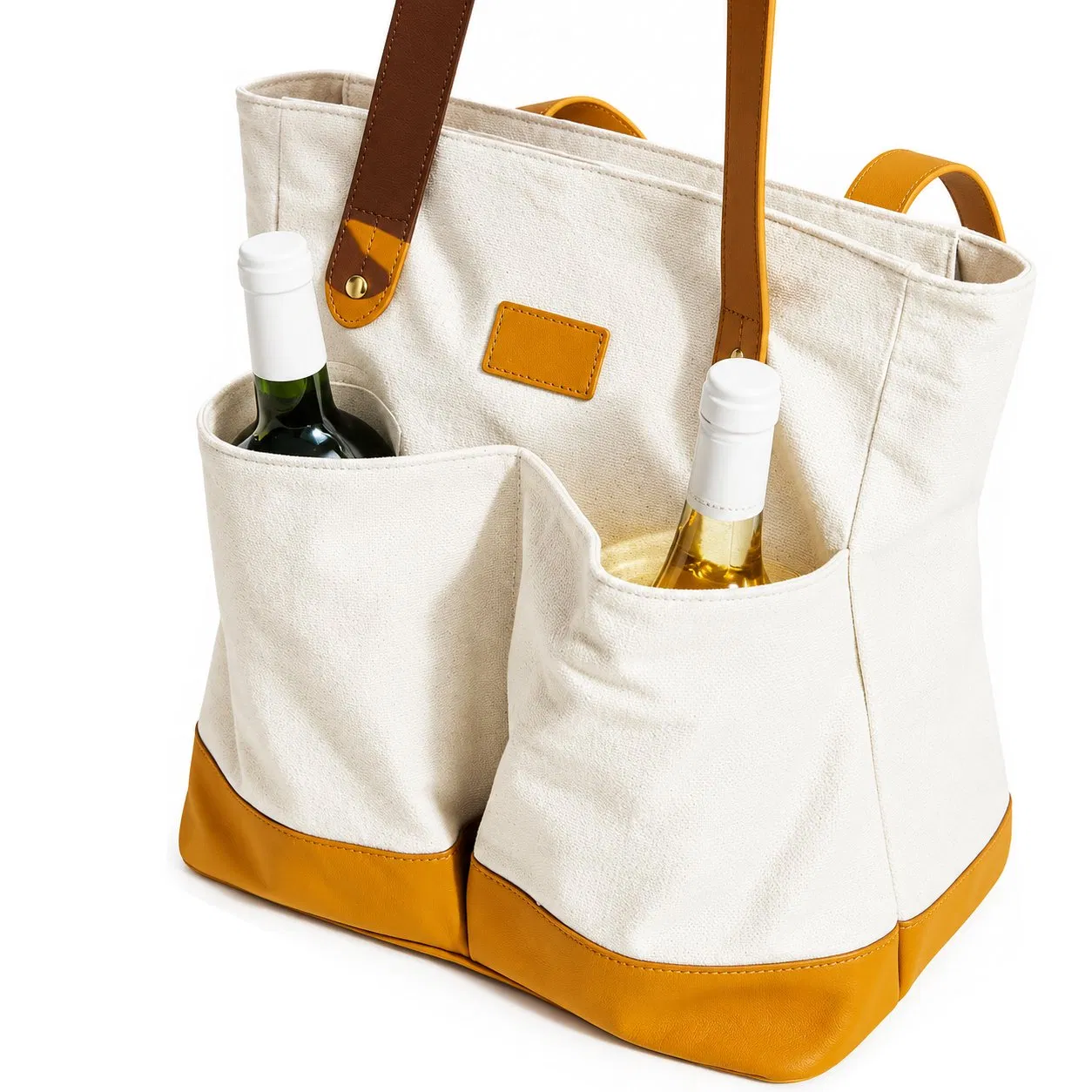 Custom Four Bottle Polyester Wine Cooler Tote Bag with Insulation for Reusable Outdoor Carrying