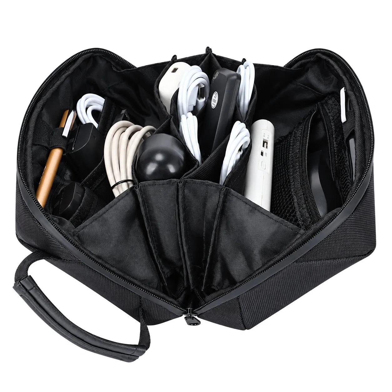 Custom Polyester Tech Organizer Pouch with Handle for Cables Chargers and Travel