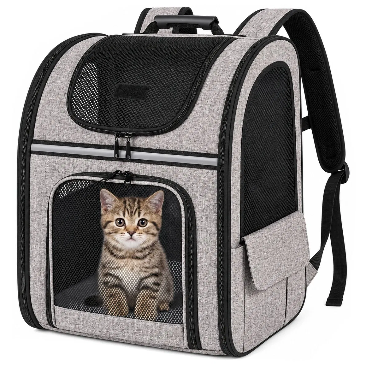 Portable Foldable Oxford Pet Carrier Backpack with Breathable Mesh and Storage Pockets