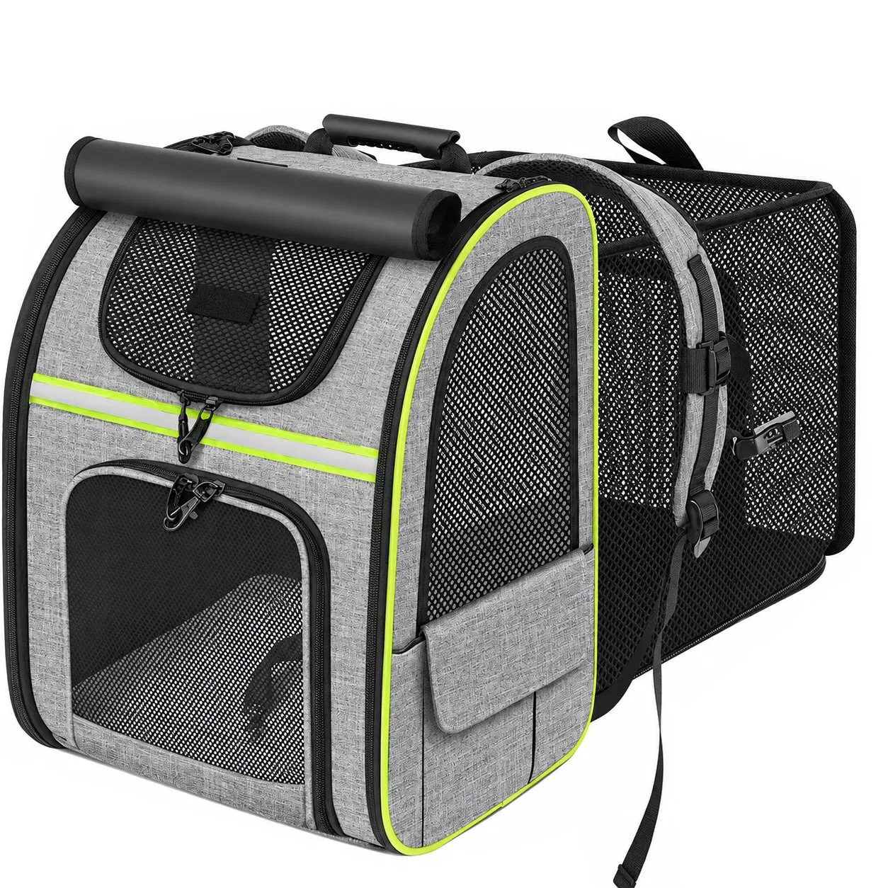 Portable Foldable Oxford Pet Carrier Backpack with Breathable Mesh and Storage Pockets