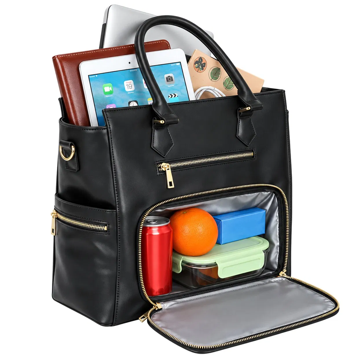 Custom PU Laptop Lunch Tote Bag with Insulated Compartment and PEVA Lining