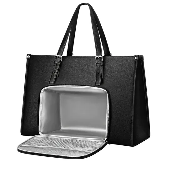 Quilted PU Insulated Lunch Tote Bag with Adjustable Detachable Shoulder Strap