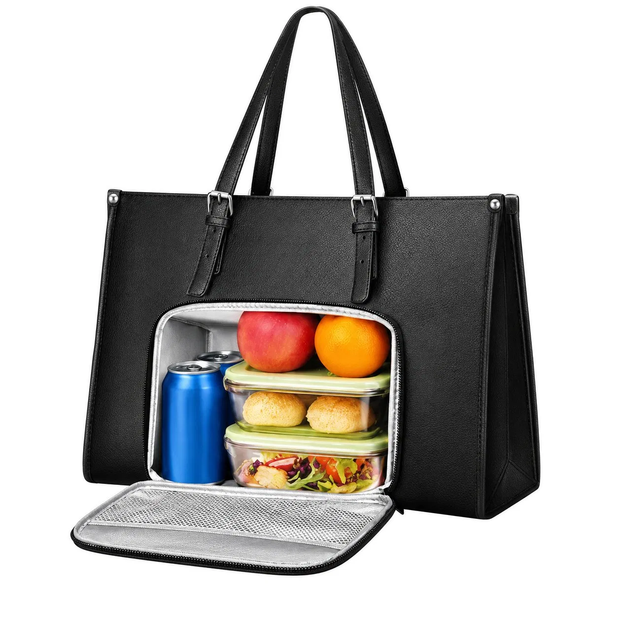Quilted PU Insulated Lunch Tote Bag with Adjustable Detachable Shoulder Strap