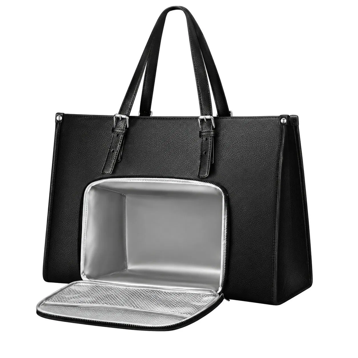 Quilted PU Insulated Lunch Tote Bag with Adjustable Detachable Shoulder Strap