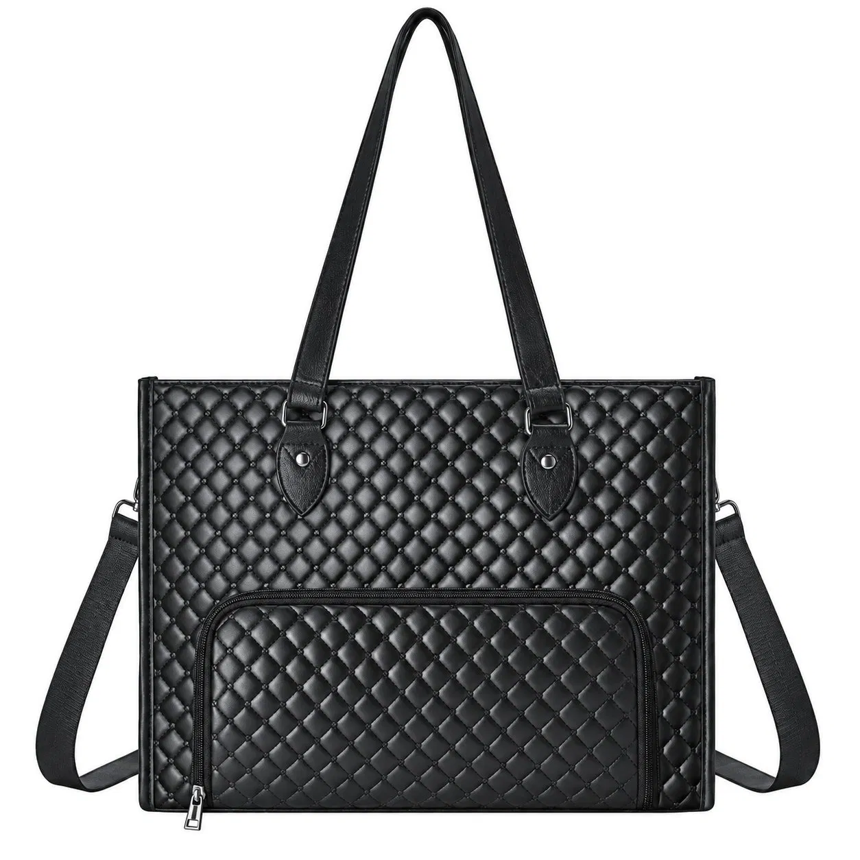 Quilted PU Insulated Lunch Tote Bag with Adjustable Detachable Shoulder Strap