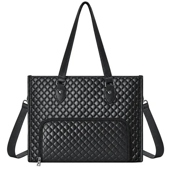 Quilted PU Insulated Lunch Tote Bag with Adjustable Detachable Shoulder Strap