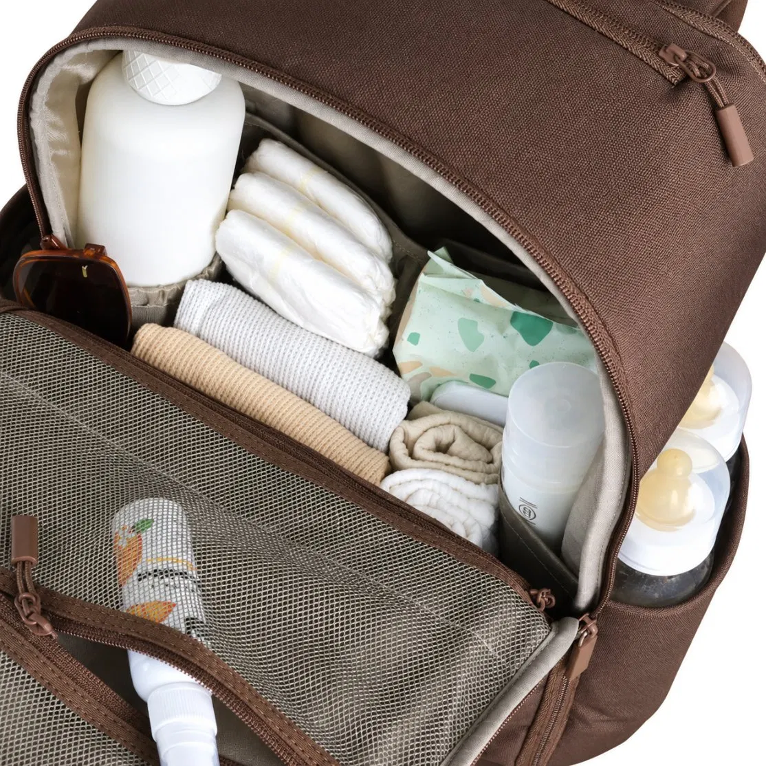 Custom Polyester Diaper Backpack with Insulated Bottle Pockets and Laptop Storage