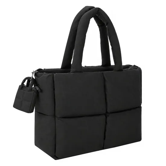 Custom Quilted Nylon Tote Bag with Polyester Lining for Women Daily Shopping