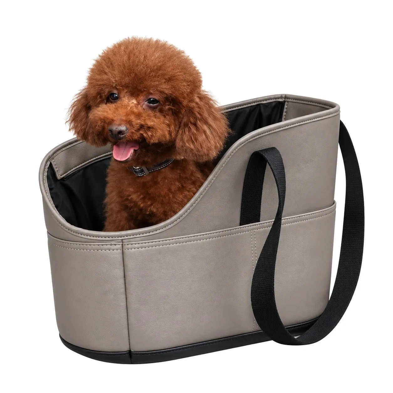 Custom PU Pet Carrier Tote Bag with Pockets and Adjustable Safety Leash for Small Dogs and Cats