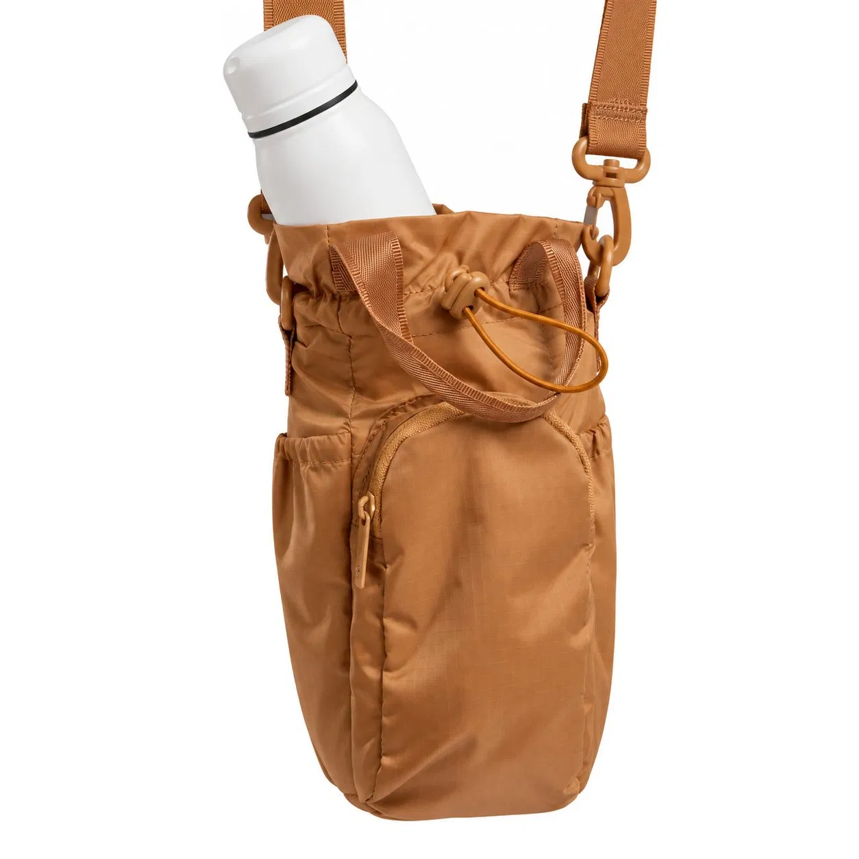 Custom Nylon Insulated Water Bottle Holder Bag with Detachable Shoulder Strap and Multiple Pockets