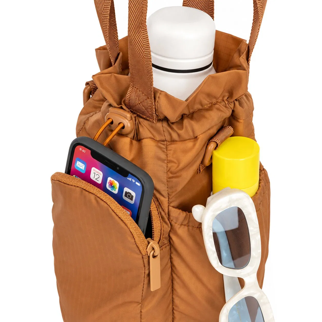 Custom Nylon Insulated Water Bottle Holder Bag with Detachable Shoulder Strap and Multiple Pockets