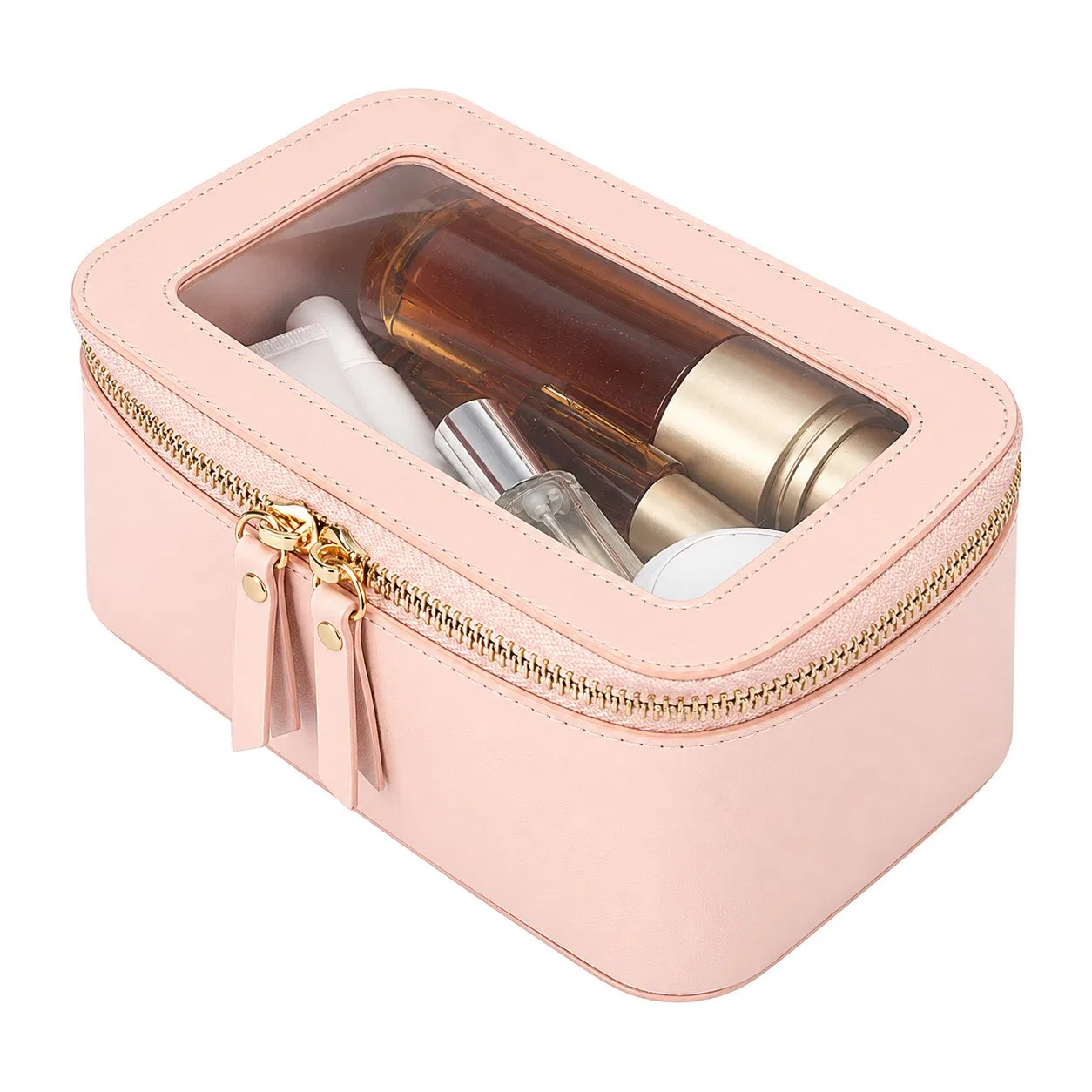 Clear Travel Cosmetic and Toiletry Organizer Bag with Zipper and Soft Handle for Makeup Essentials