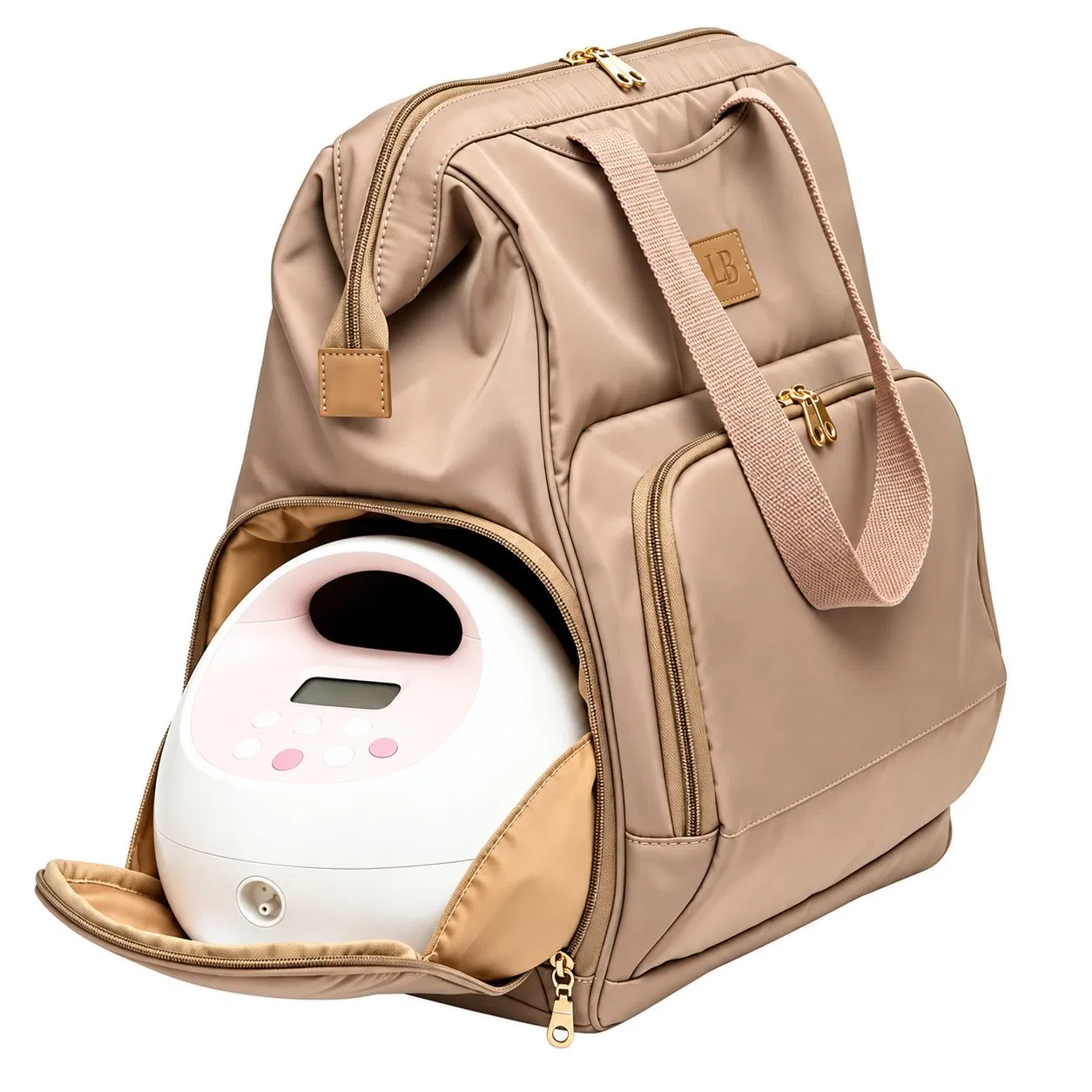 Custom Polyester Breast Pump Backpack with Thermal Pockets Wide Opening and Laptop Storage for Working Moms