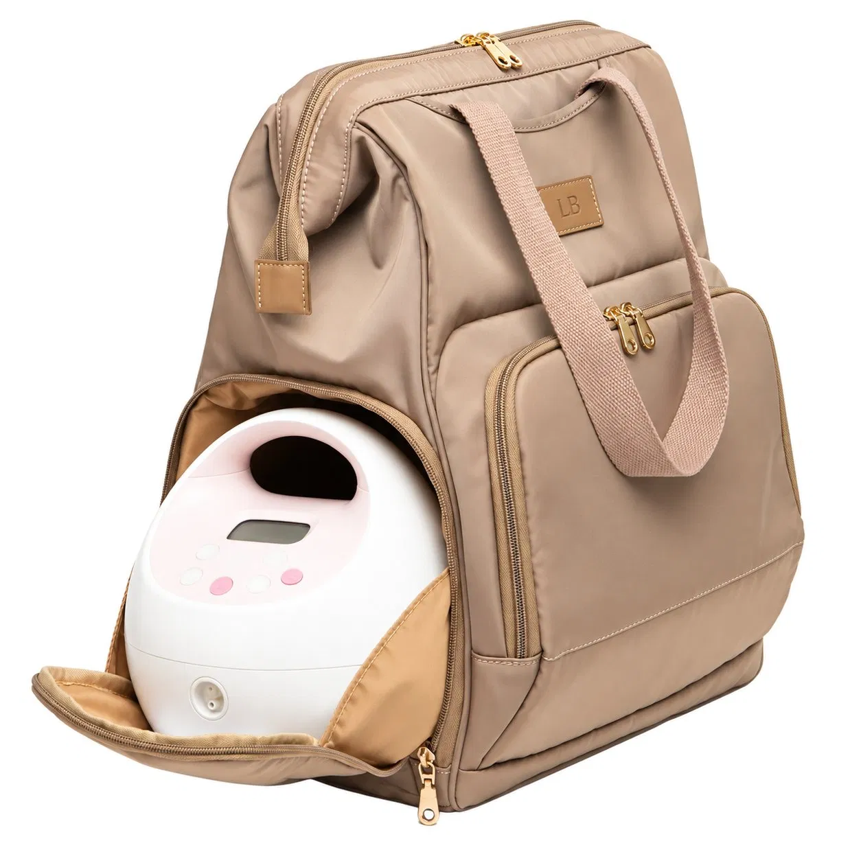 Custom Polyester Breast Pump Backpack with Thermal Pockets Wide Opening and Laptop Storage for Working Moms