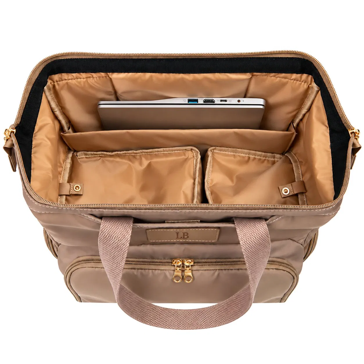 Custom Polyester Breast Pump Backpack with Thermal Pockets Wide Opening and Laptop Storage for Working Moms