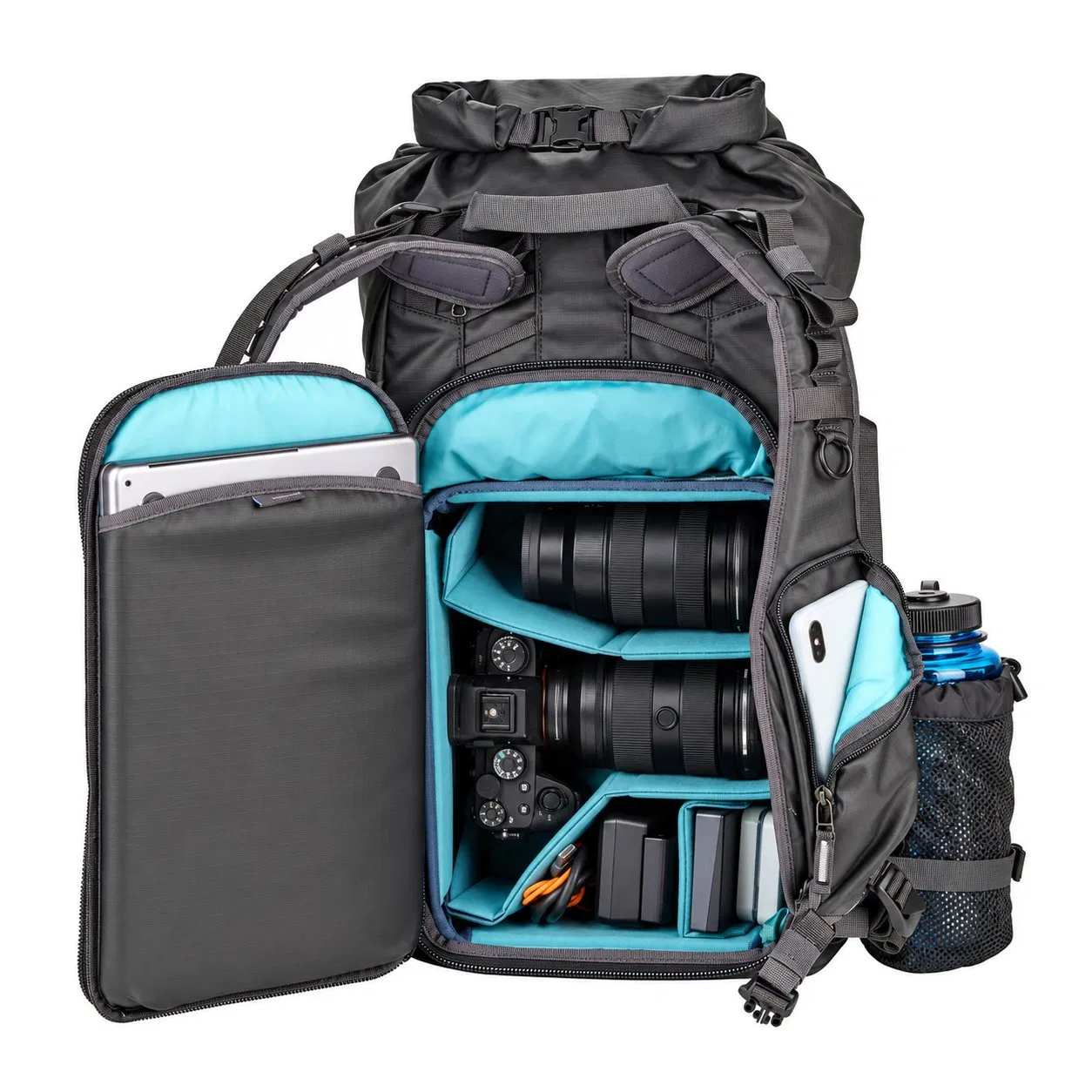 Custom Nylon Roll Top Photography Backpack with Camera Insert and Adjustable Torso Fit for Outdoor Gear