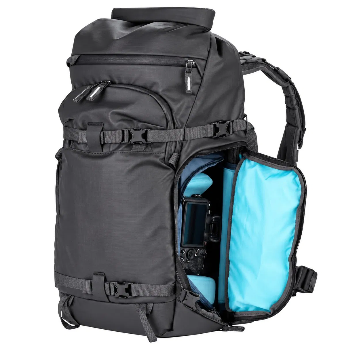 Custom Nylon Roll Top Photography Backpack with Camera Insert and Adjustable Torso Fit for Outdoor Gear