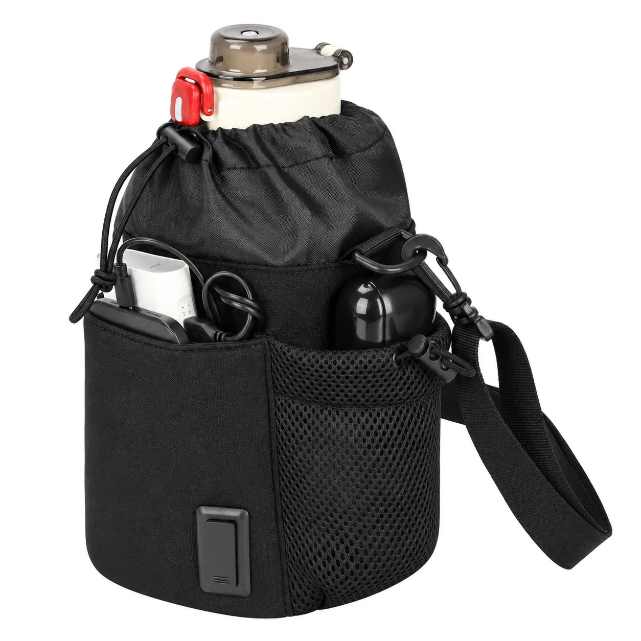 Custom Polyester Magnetic Gym Sling Bag with Water Bottle Holder and Drawstring Closure for Travel