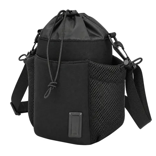 Custom Polyester Magnetic Gym Sling Bag with Water Bottle Holder and Drawstring Closure for Travel