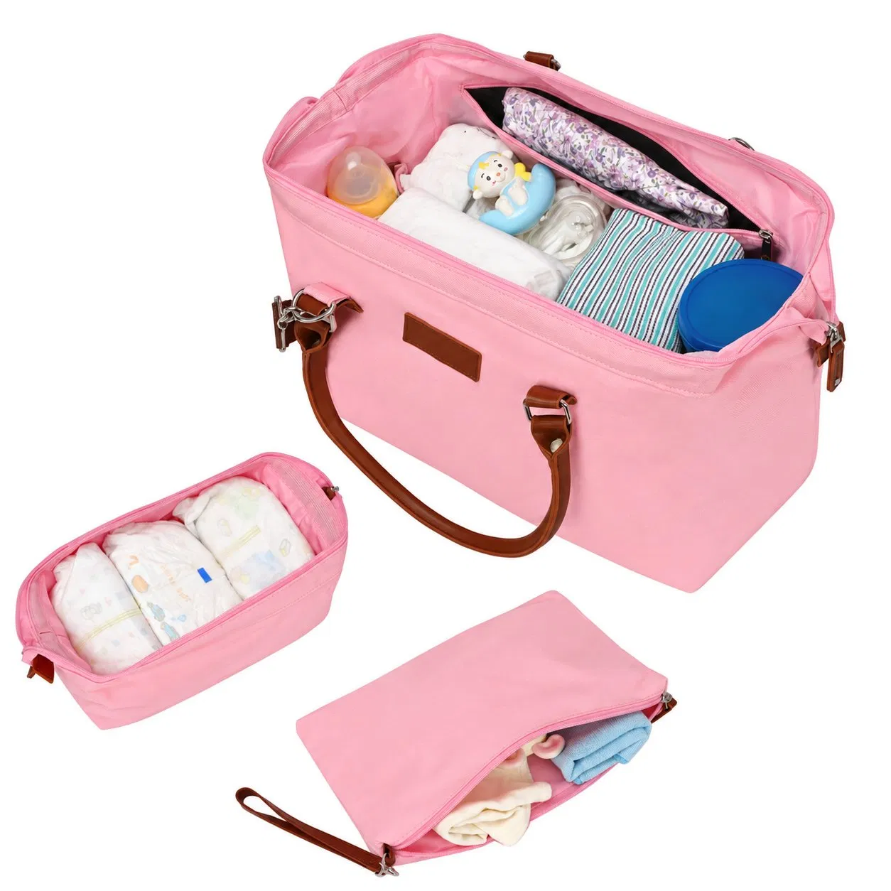 Custom Polyester Diaper Travel Tote with Large Capacity and Zipper for Daily Baby Care