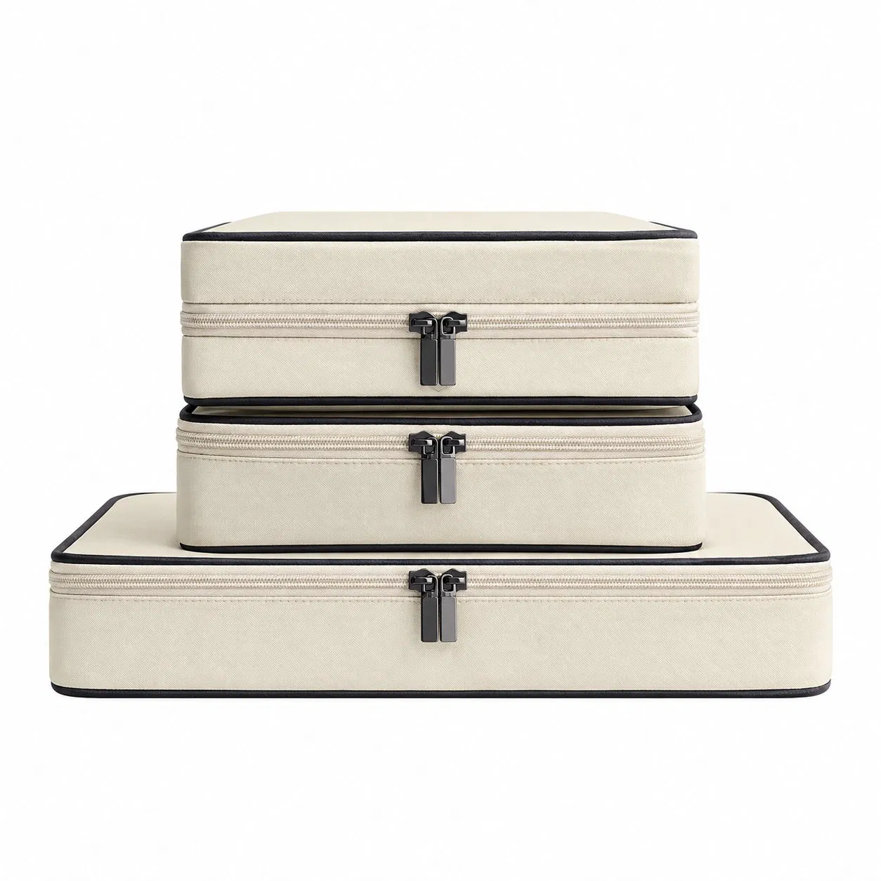 Custom Lightweight Three Piece Polyester Packing Cubes with Zipper for Travel Luggage Organization