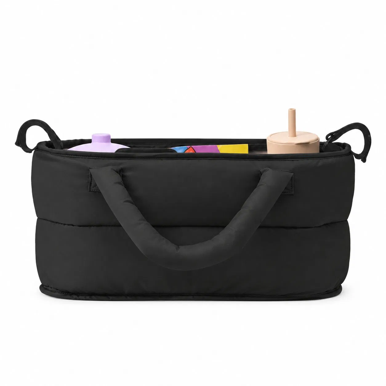 Custom Quilted Nylon Stroller Organizer with Multiple Compartments Adjustable Straps and Grab Handles