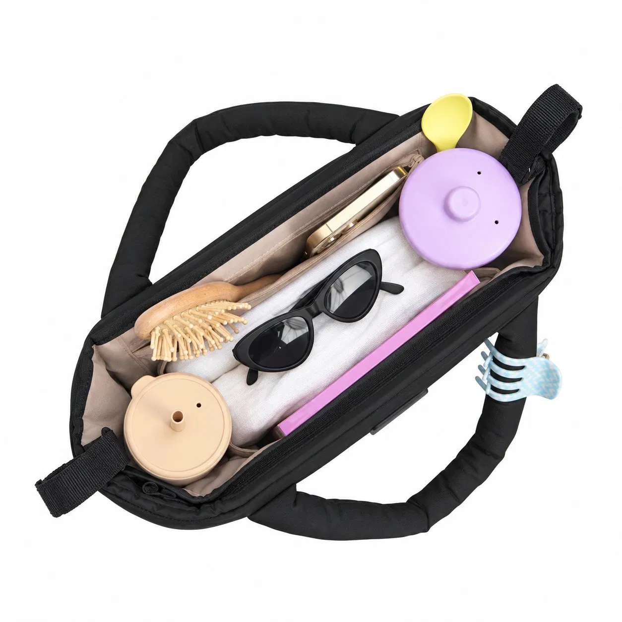 Custom Quilted Nylon Stroller Organizer with Multiple Compartments Adjustable Straps and Grab Handles