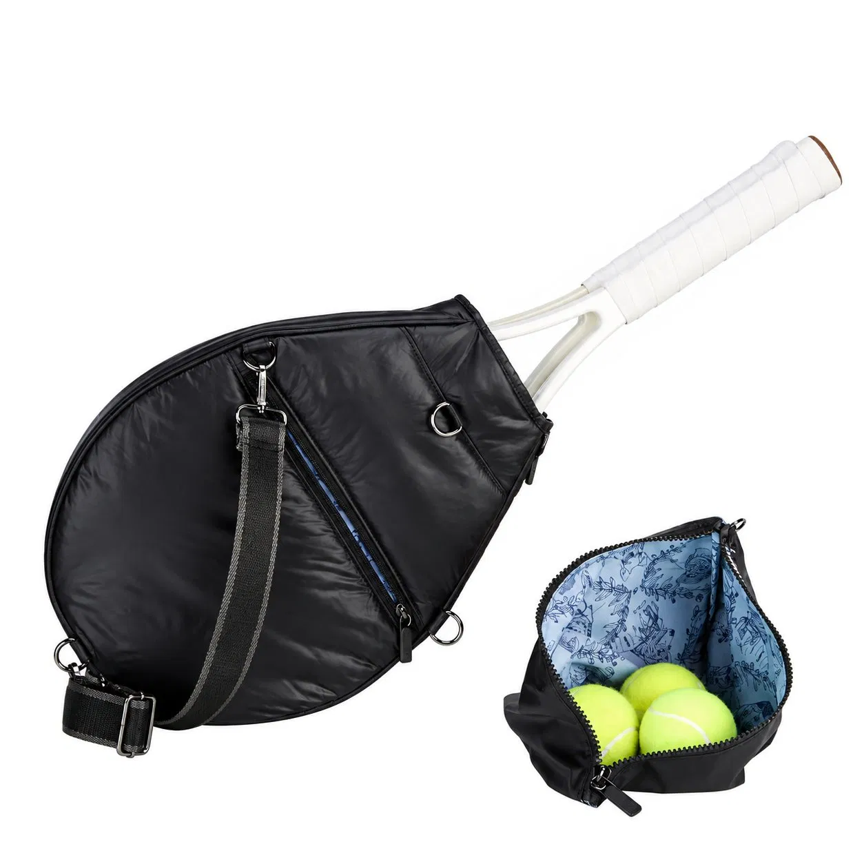 Custom Nylon Tennis and Pickleball Racket Tote with Detachable Sling and Adjustable Crossbody Strap