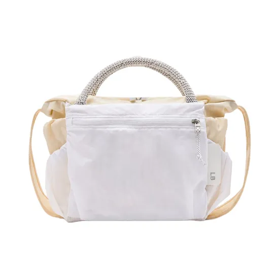Custom Mini Nylon Shoulder Tote with Rope Handle Zipper Pockets and Adjustable Crossbody Strap for Women