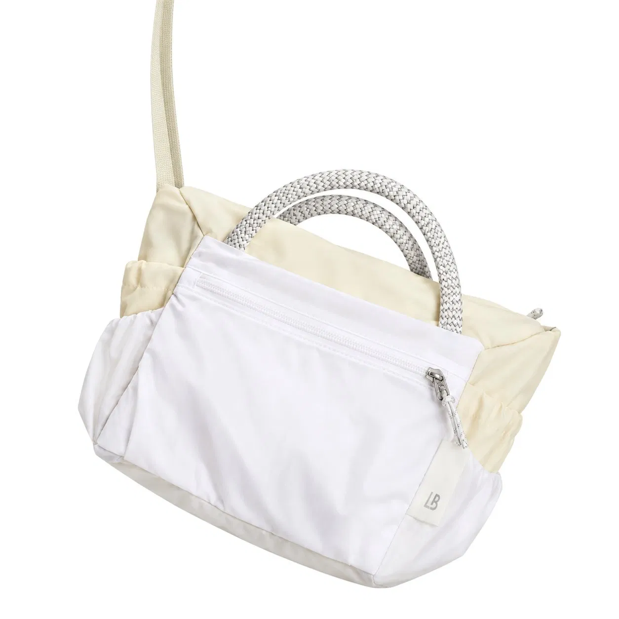Custom Mini Nylon Shoulder Tote with Rope Handle Zipper Pockets and Adjustable Crossbody Strap for Women