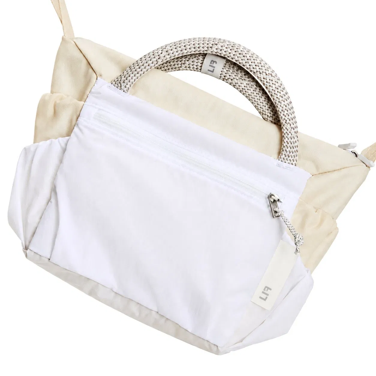 Custom Mini Nylon Shoulder Tote with Rope Handle Zipper Pockets and Adjustable Crossbody Strap for Women