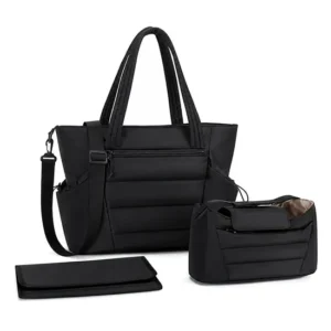 Custom Quilted Polyester Diaper Tote Shoulder Bag with Zipper for Baby Stroller and Travel