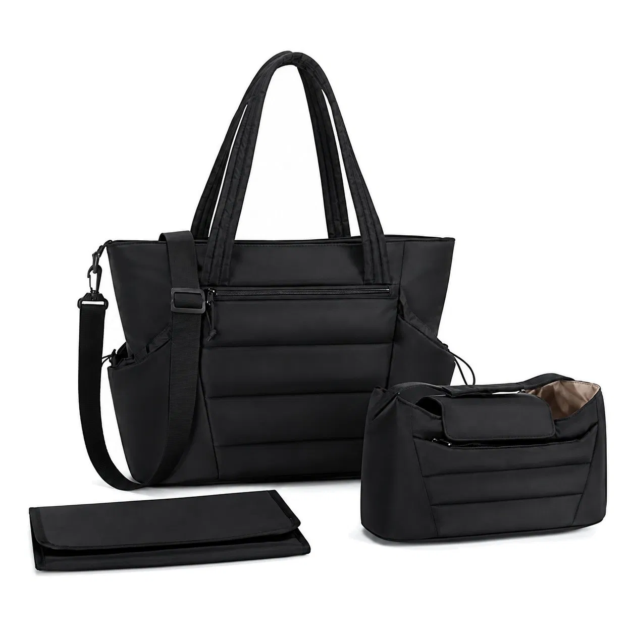 Custom Quilted Polyester Diaper Tote Shoulder Bag with Zipper for Baby Stroller and Travel