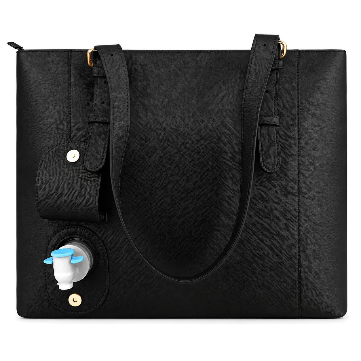Custom Black PU Wine Cooler Shoulder Tote with Zipper and Insulated Storage for Travel