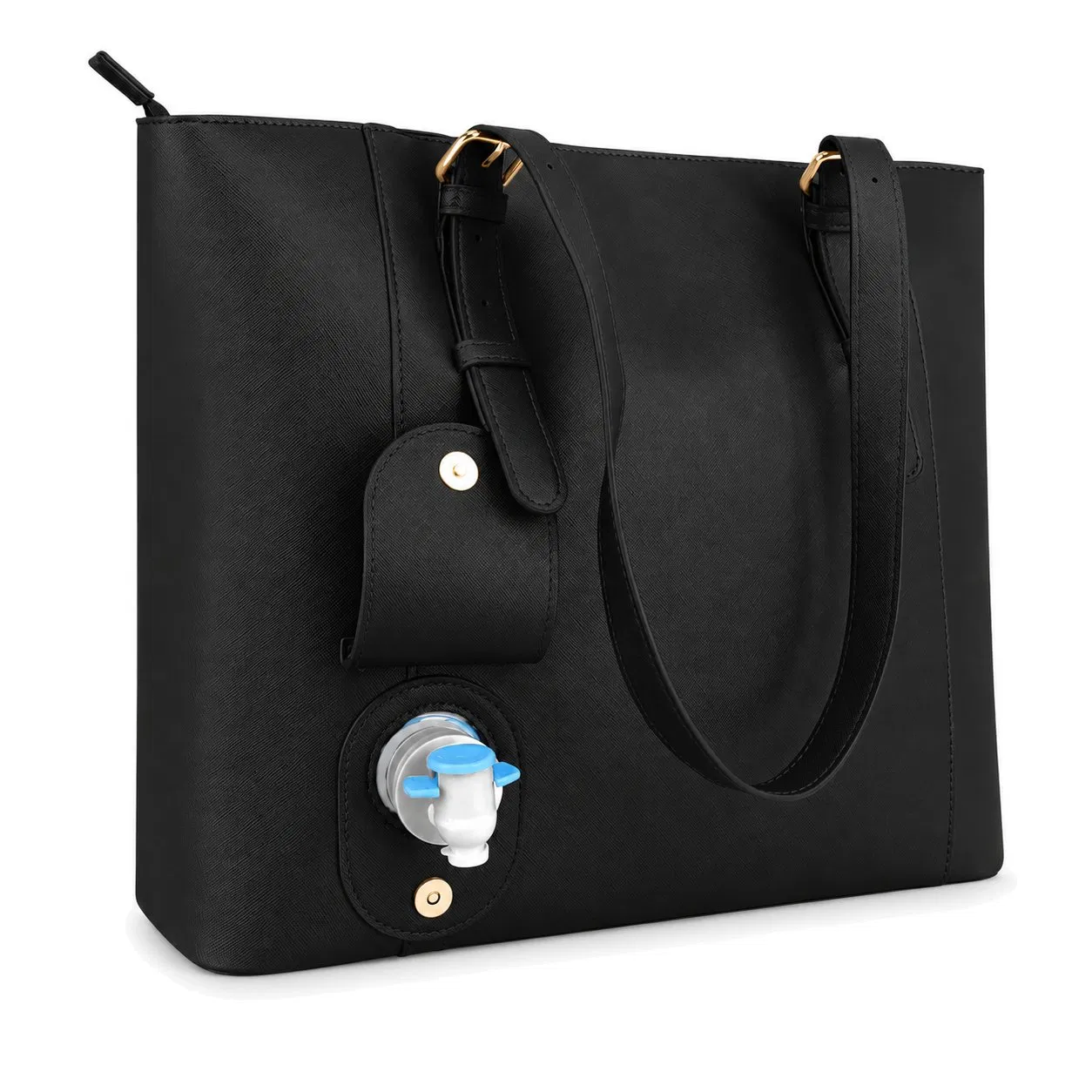 Custom Black PU Wine Cooler Shoulder Tote with Zipper and Insulated Storage for Travel