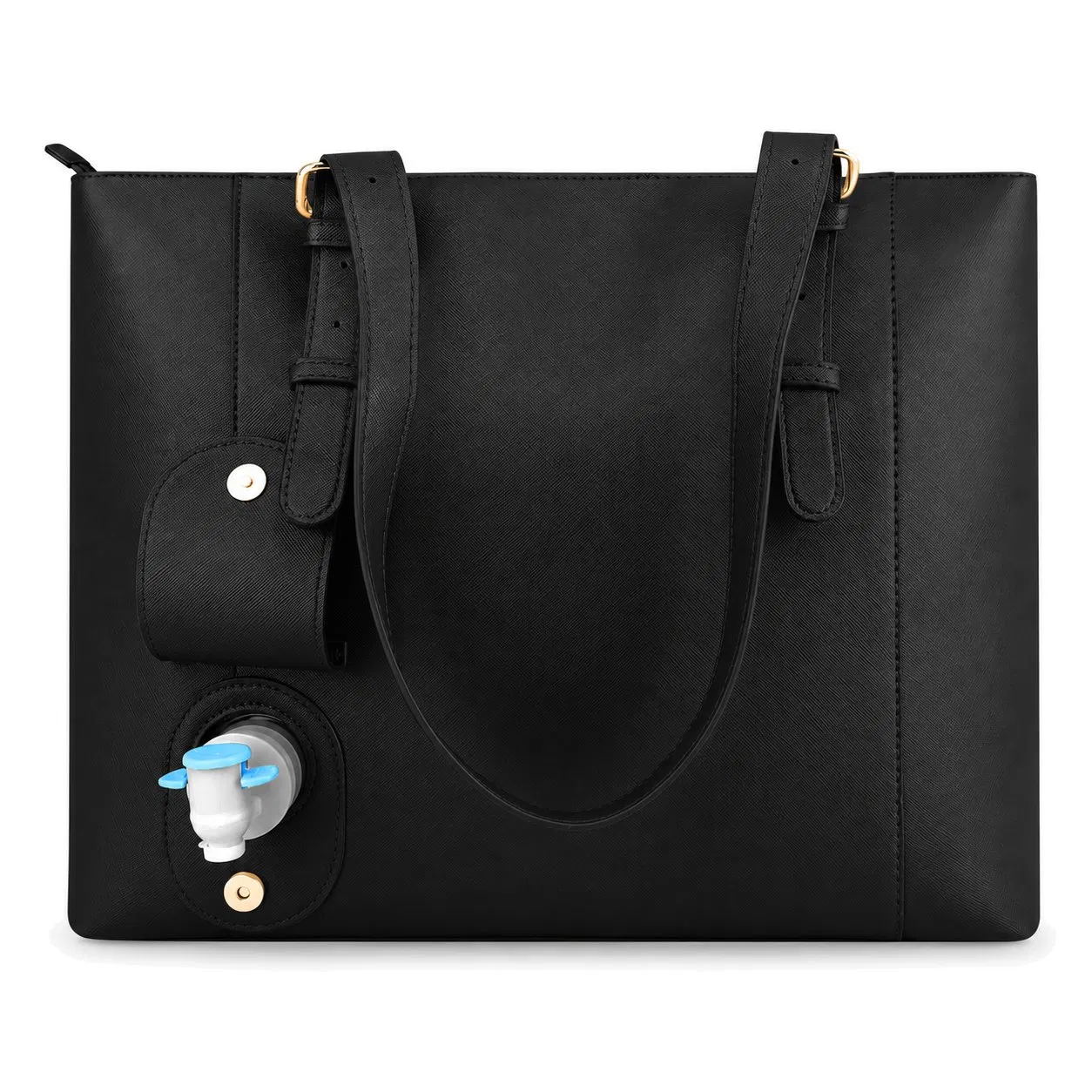 Custom Black PU Wine Cooler Shoulder Tote with Zipper and Insulated Storage for Travel