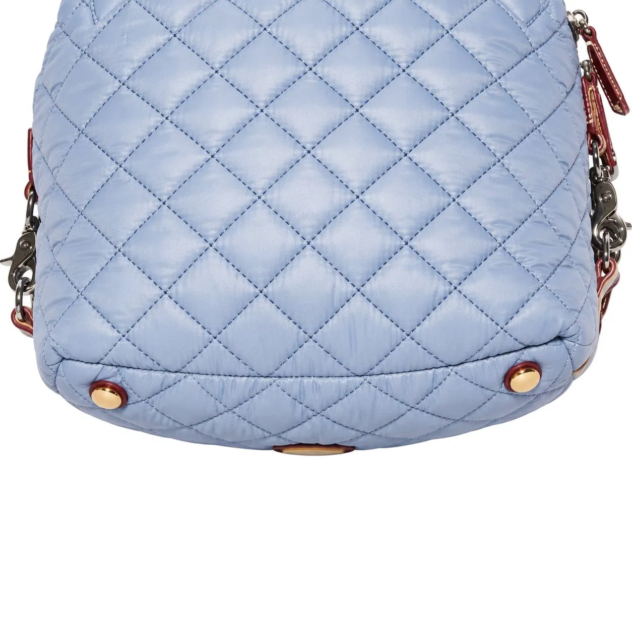 Custom Quilted Blue Oxford Handbag with Leather Trim and Adjustable Crossbody Strap for Women