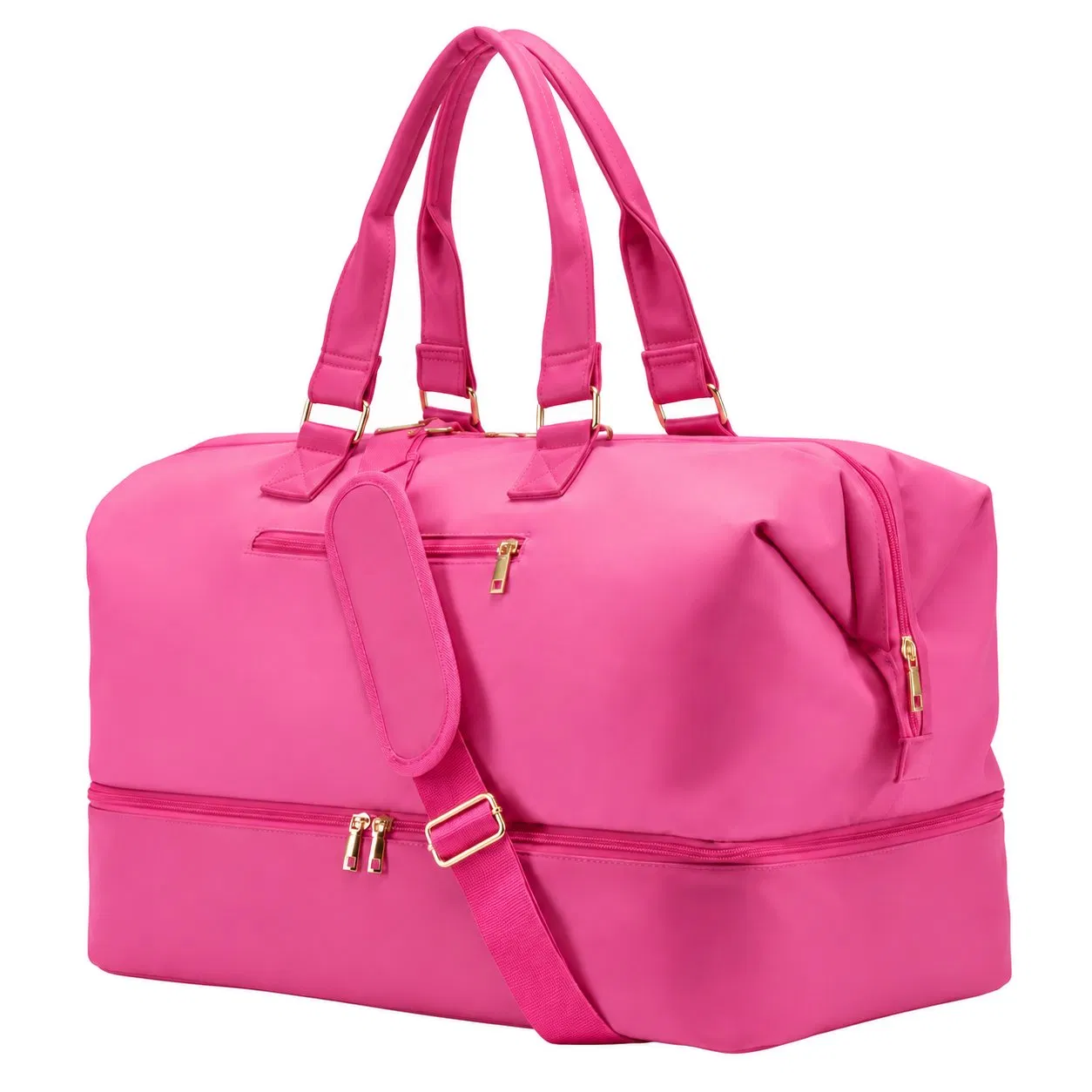 Custom Pink Polyester Weekender with Shoe Compartment Wet Pocket and Toiletry Pouch for Travel and Gym