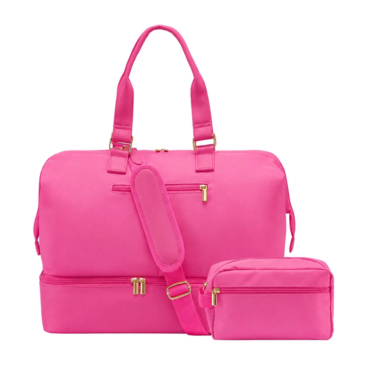 Custom Pink Polyester Weekender with Shoe Compartment Wet Pocket and Toiletry Pouch for Travel and Gym