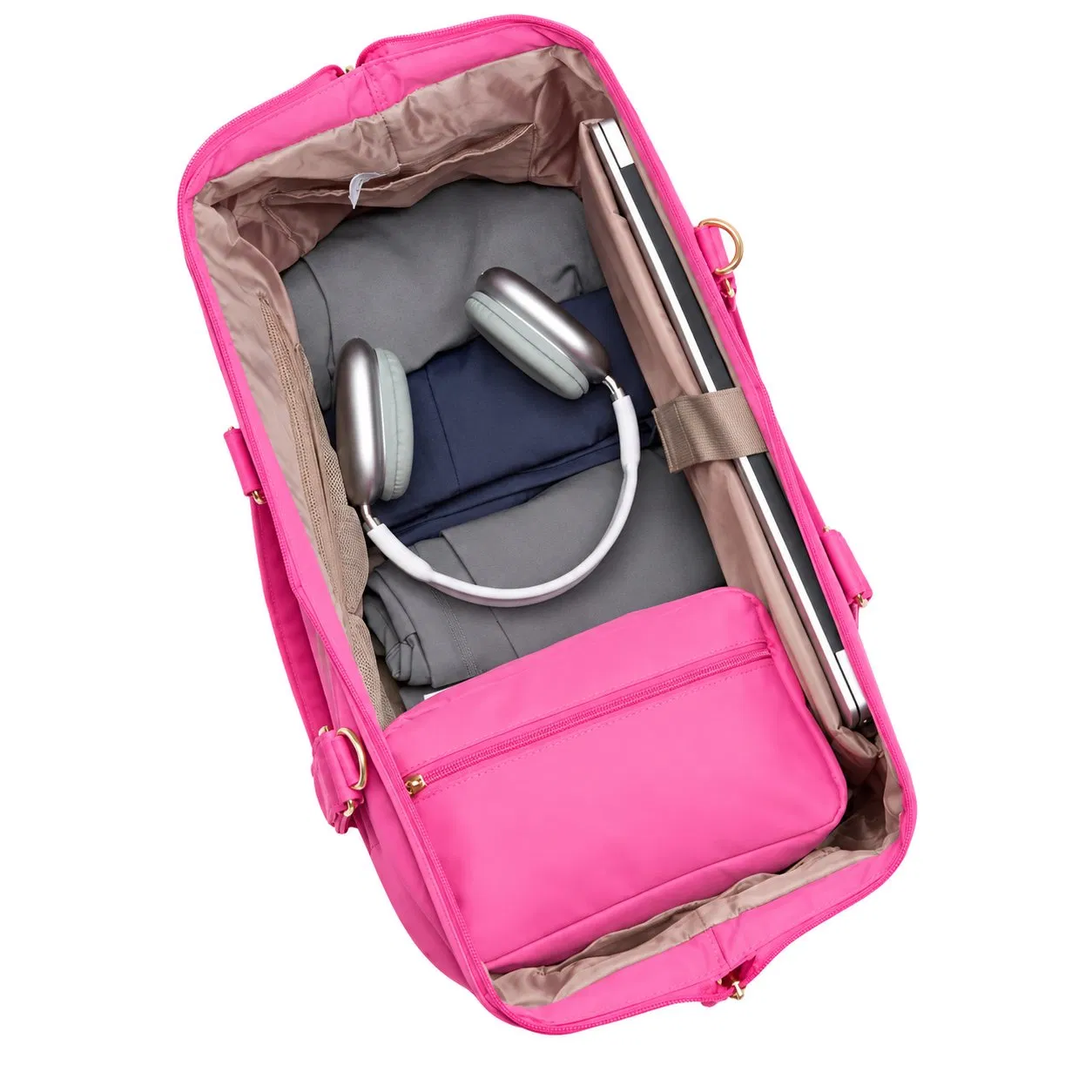 Custom Pink Polyester Weekender with Shoe Compartment Wet Pocket and Toiletry Pouch for Travel and Gym