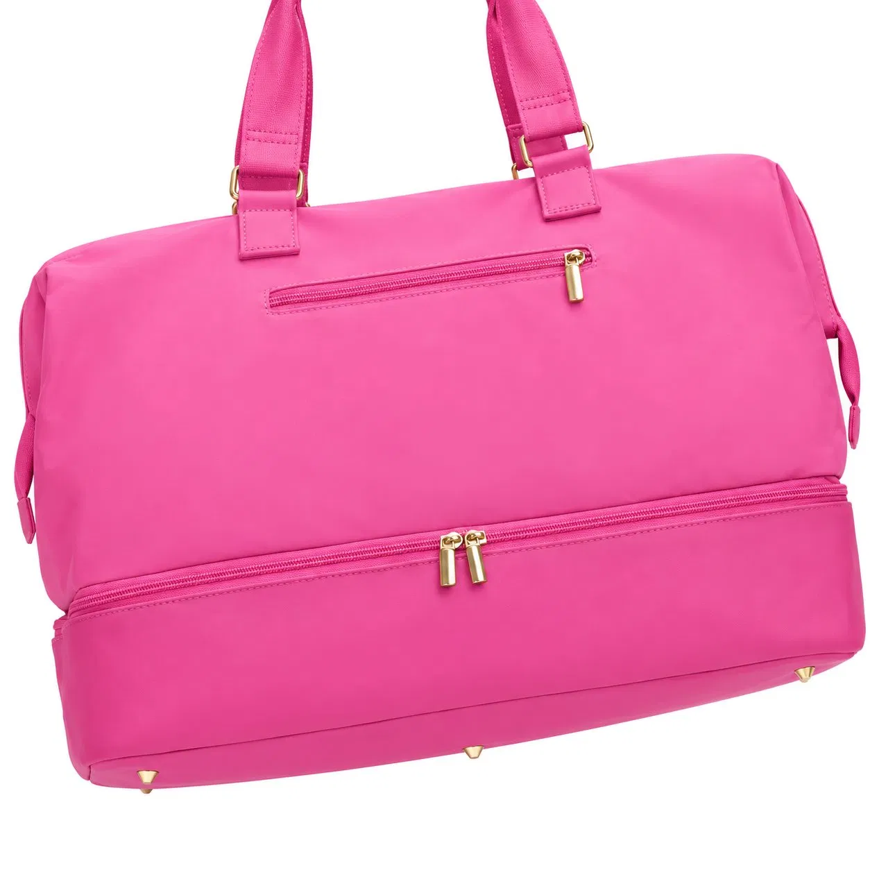 Custom Pink Polyester Weekender with Shoe Compartment Wet Pocket and Toiletry Pouch for Travel and Gym