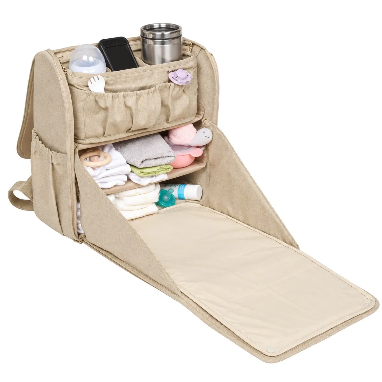 Custom Vegan Leather Diaper Backpack with Detachable Stroller Caddy and Changing Pad for Travel