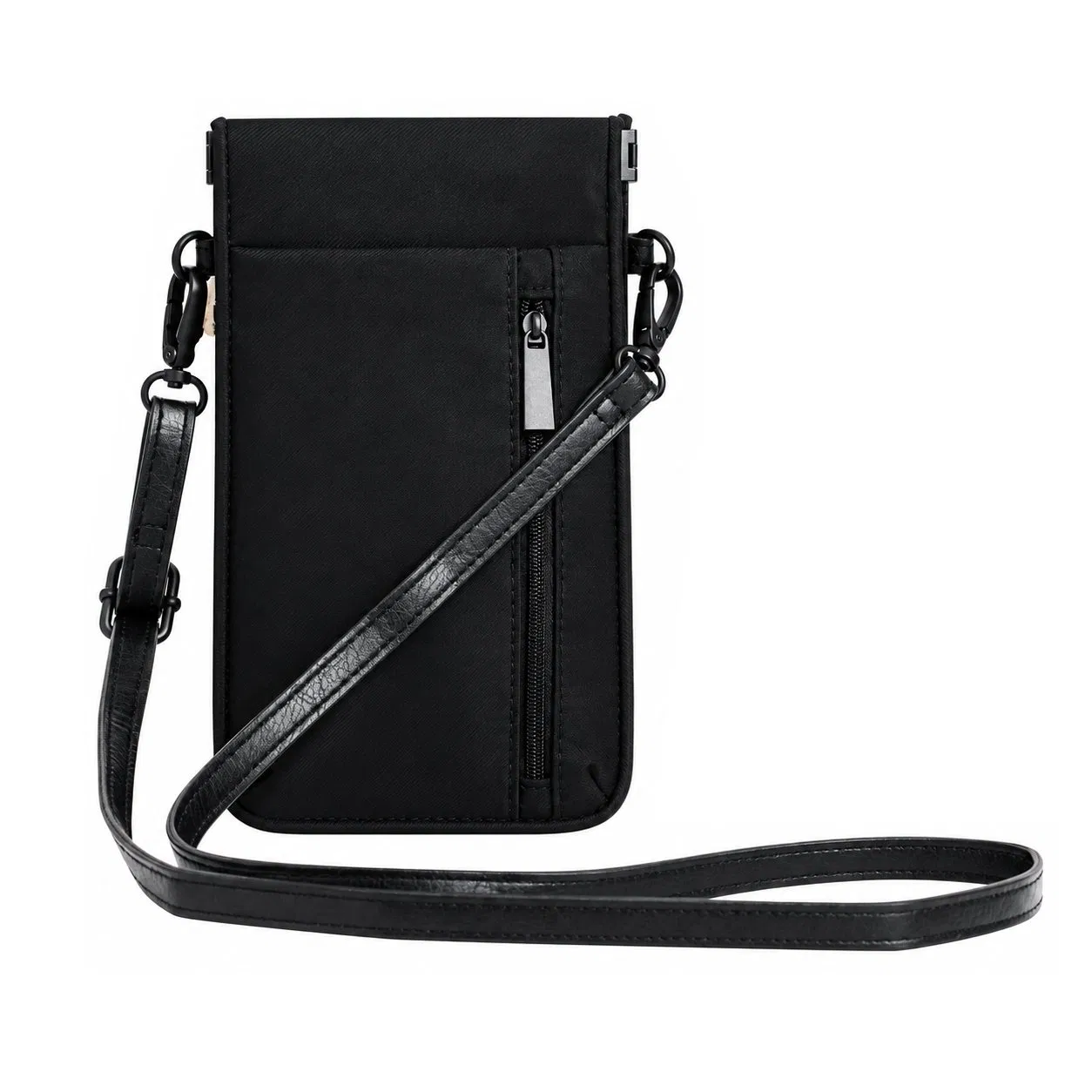 Custom Nylon Crossbody Phone Pouch with PU Trim Zipper and Card Slots for Daily Travel