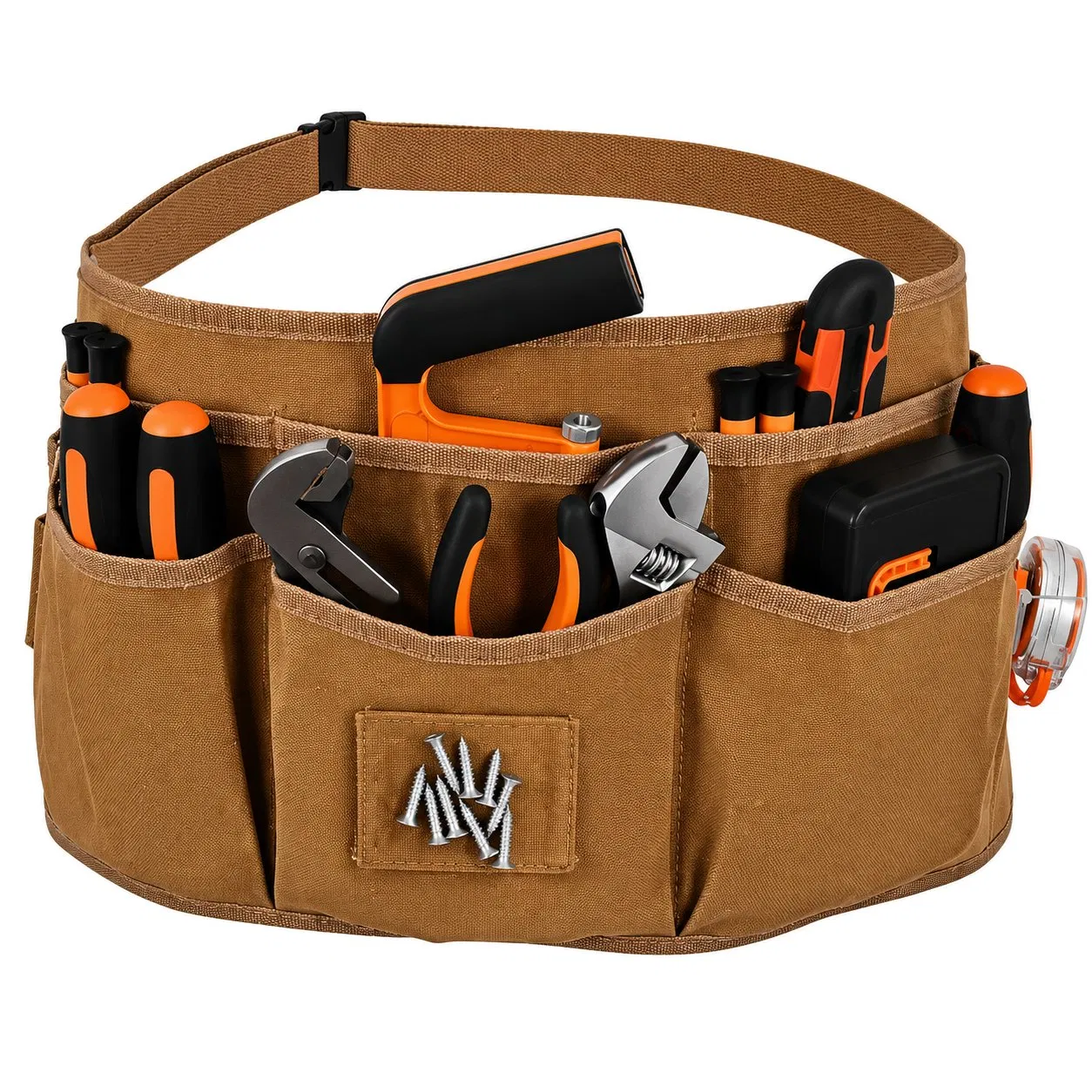Custom Waxed Canvas Tool Waist Apron with 13 Pockets and Magnetic Function for Electrician Storage
