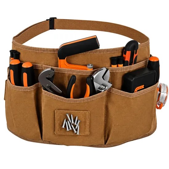 Custom Waxed Canvas Tool Waist Apron with 13 Pockets and Magnetic Function for Electrician Storage