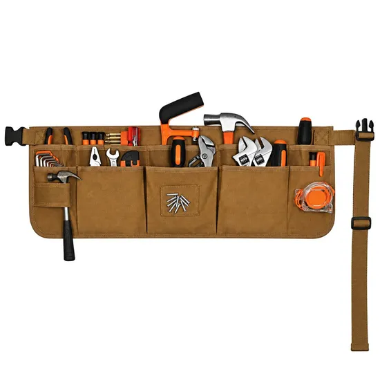 Custom Waxed Canvas Tool Waist Apron with 13 Pockets and Magnetic Function for Electrician Storage