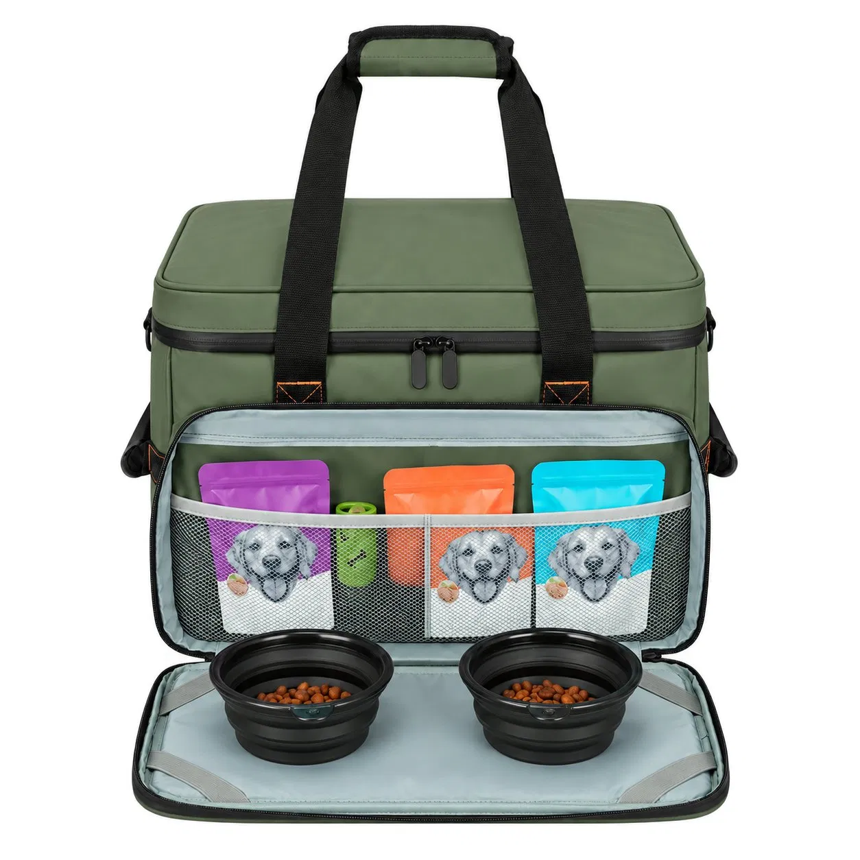 Custom Pet Travel Organizer Tote Bag with Zipper and Mesh Lining for Dog Food Container Storage